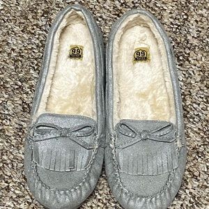 Route 66 metallic moccasin slippers